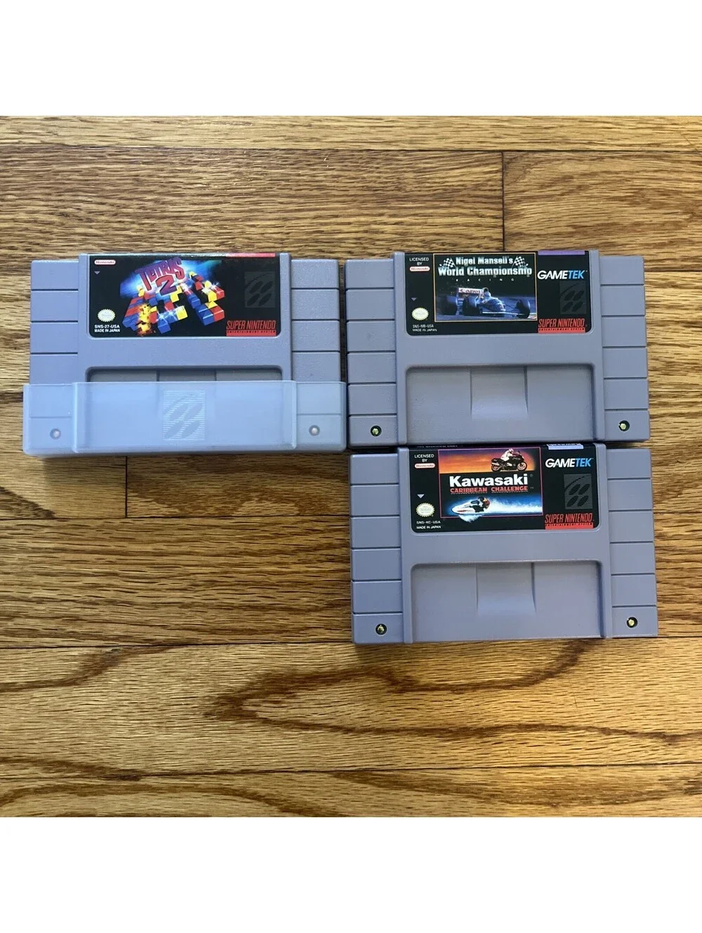 SNES Game Lot: Tetris 2, GameTek Kawasaki, Nigel Mansell's World Championship